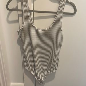 White and Grey Striped Bodysuit